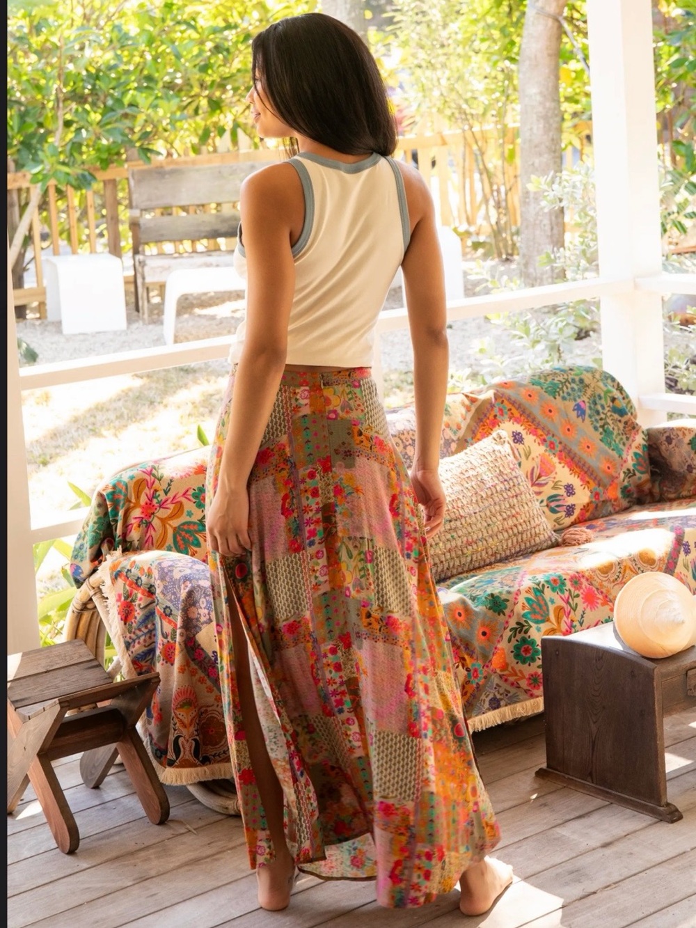 Natural Life Patchwork Floral Maxi Skirt Boho Cottagecore Minimalist Size XL - Picture 2 of 11